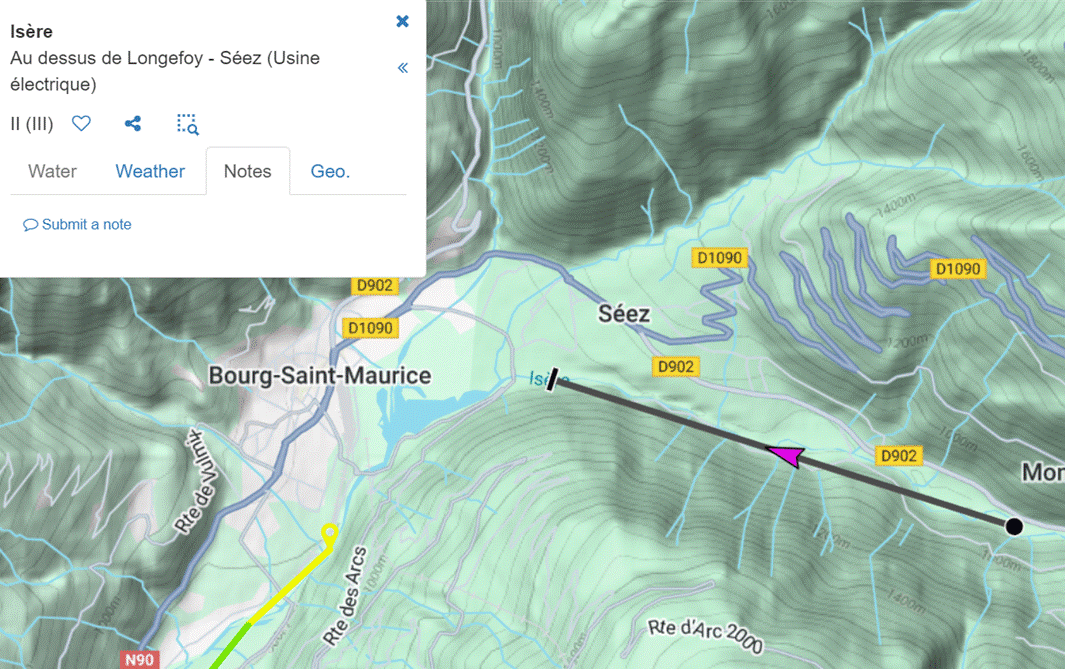 A map with a pink arrow pointing to a black line
Description automatically generated