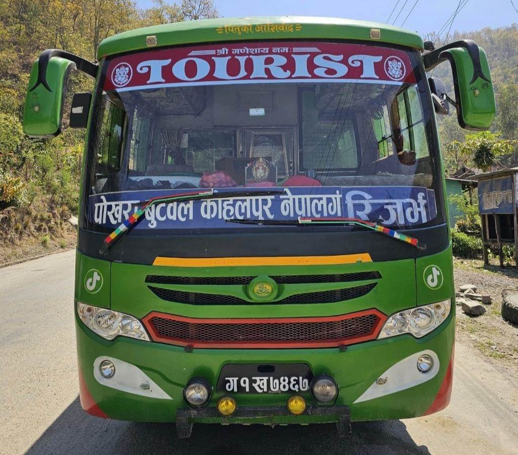 A green bus on a road

Description automatically generated